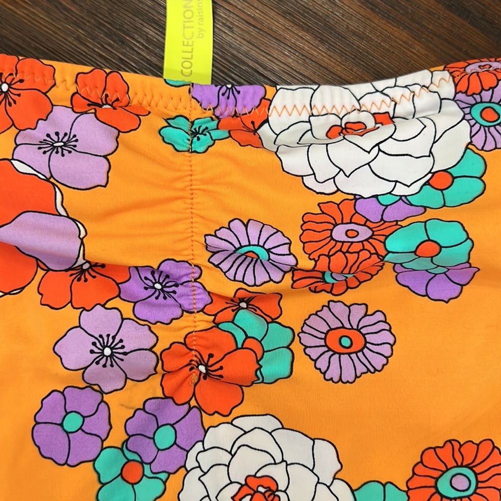 NWT{R Collection by Raisins}Sz M Tangerine floral bikini bottom w/ties - Picture 7 of 8